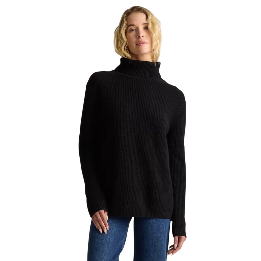New Quince Women's M Black Fisherman Mongolian Cashmere Turtleneck Sweater Retro